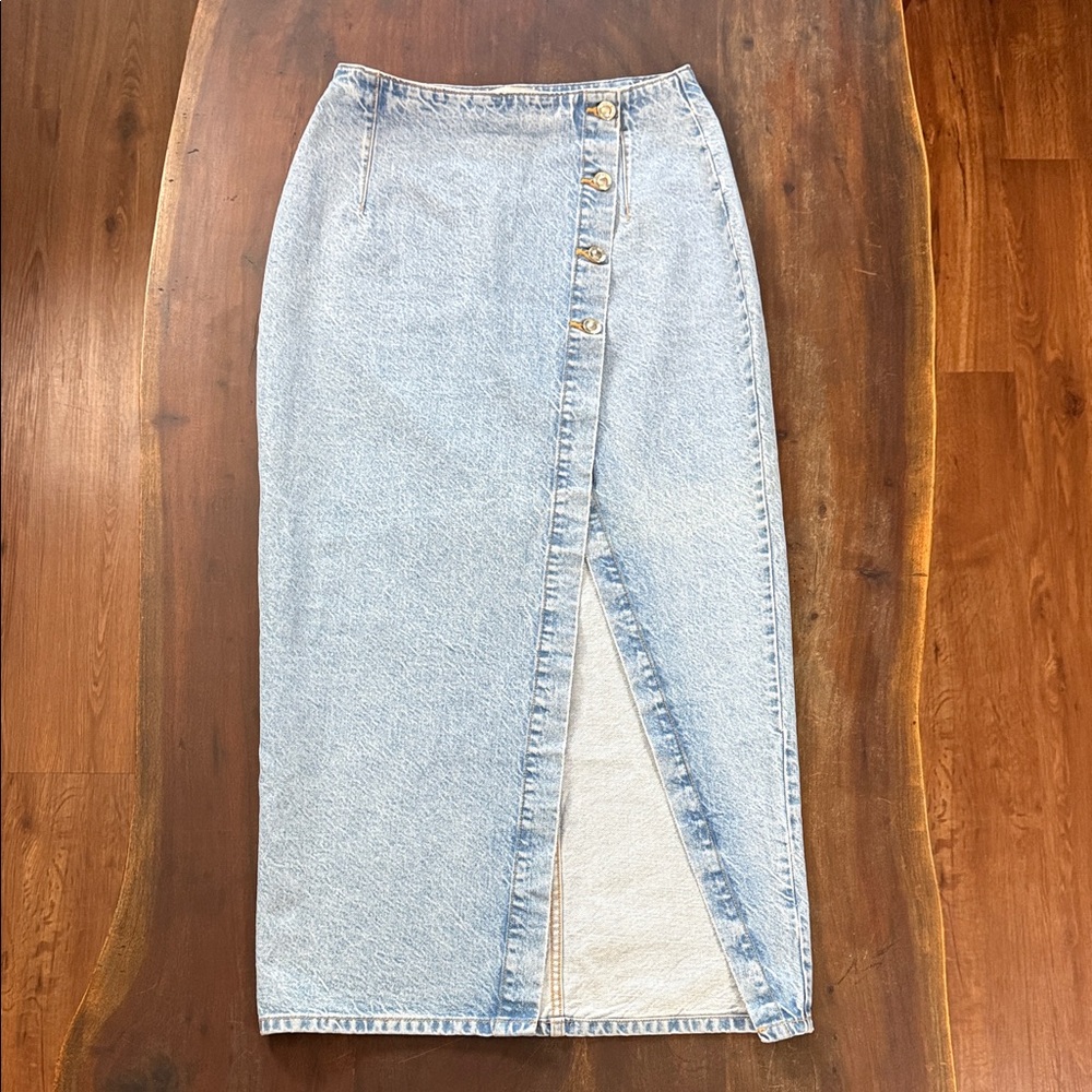 Zara Light Blue Denim Midi Skirt with Front Slit - Picture 2 of 9